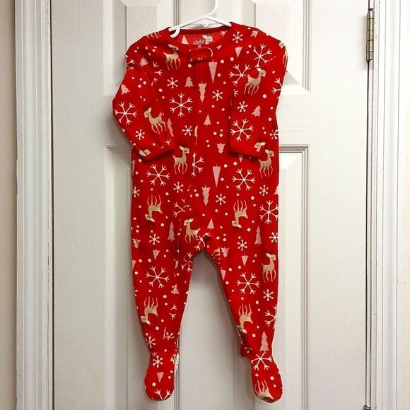 CHILD OF MINE UNISEX Holiday Reindeer, Trees, and Snowflake Footie Pajamas 12M - Picture 1 of 5